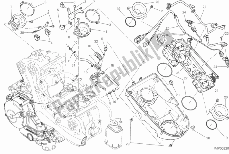 Alle onderdelen voor de Gasklephuis van de Ducati Monster 821 Dark USA 2015